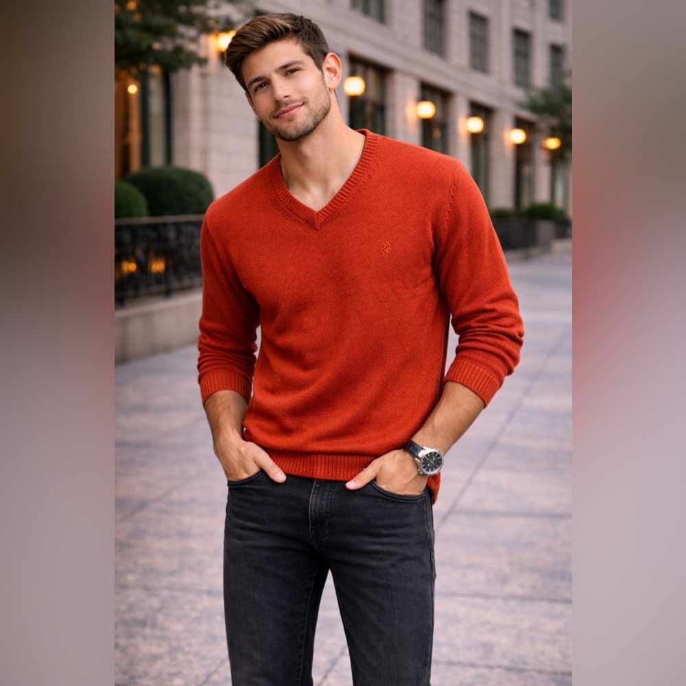 Izod Men's V-Neck Sweater in Orange